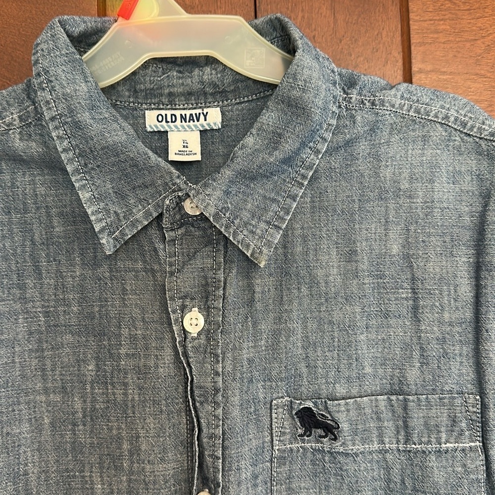Boys 14-16 denim look cotton button up